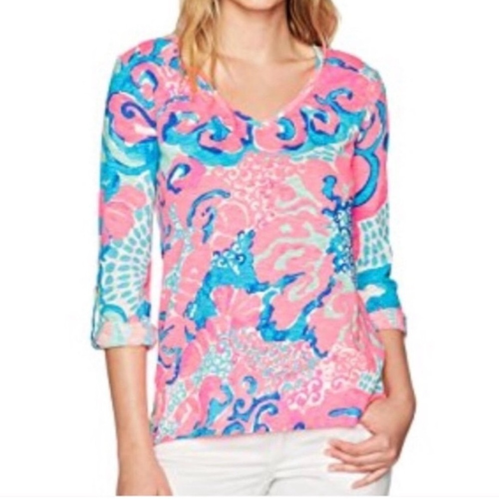 LILLY PULITZER Jenny‎ Coral Reef Tee XS Tropical Vacation Cruise Beachy Preppy